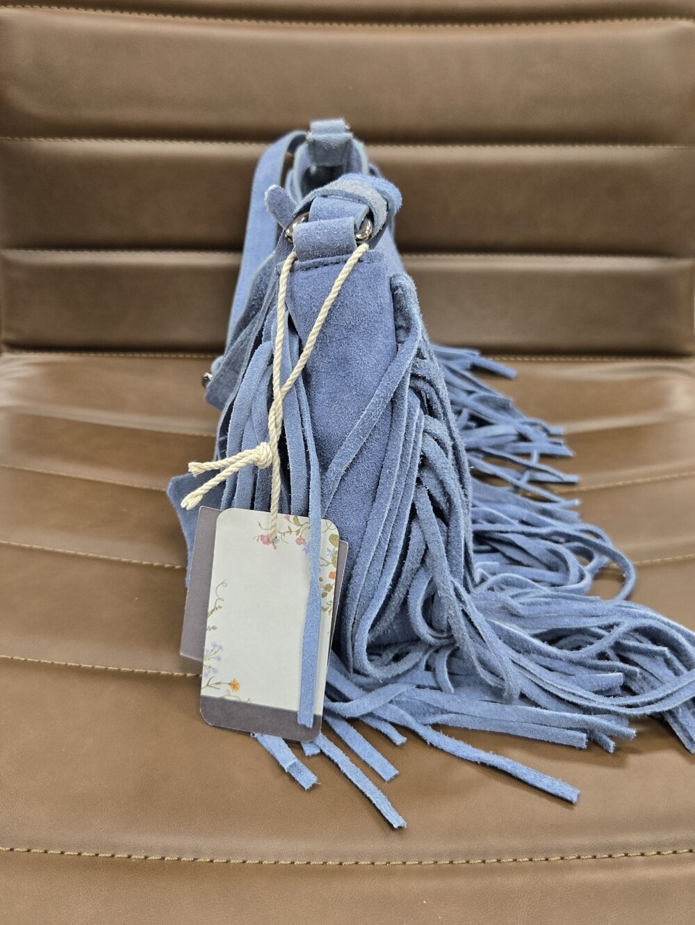 Haute Hippie Blue Suede Fringe Shoulder Handbag - Picture 3 of 6